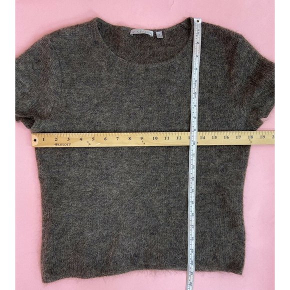 Vintage Anne Klein Sweater Top Fuzzy Knit Crewneck Short Sleeve Brown Small - Picture 8 of 9